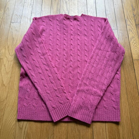 Ralph Lauren Sport Size L Pink Lambswool Cable Knit Long Sleeve Crewneck Sweater - Picture 11 of 12